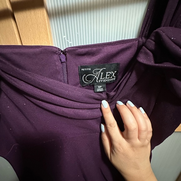 Alex Evenings Purple Mesh Cold Shoulder Dress - Picture 2 of 3